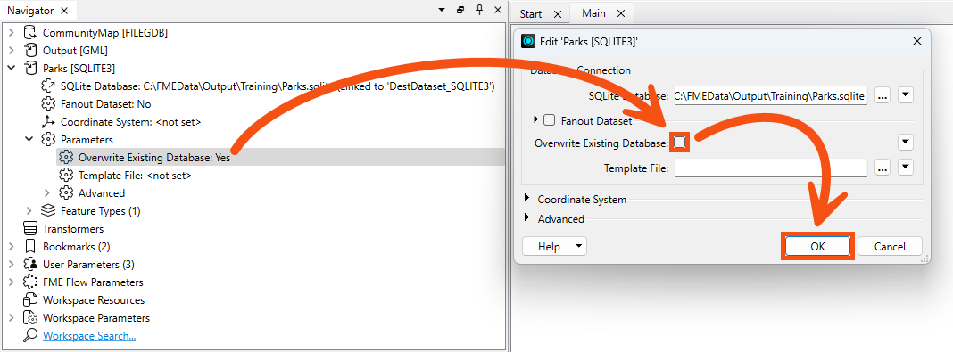 Disabling Overwrite Existing Database